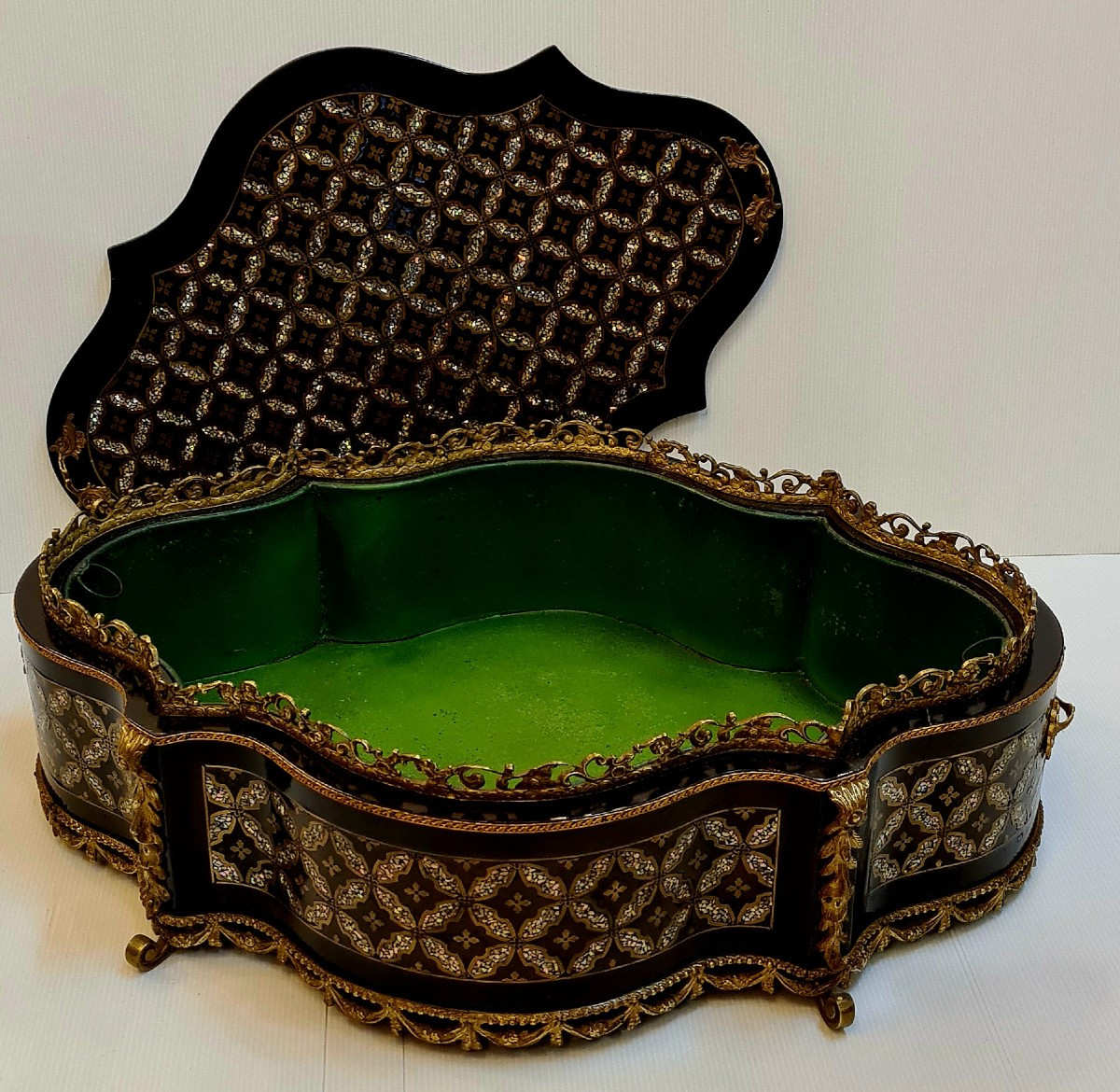 Grande boite jardinière de table , rafraichissoir, Napoléon III marqueterie nacre-photo-3
