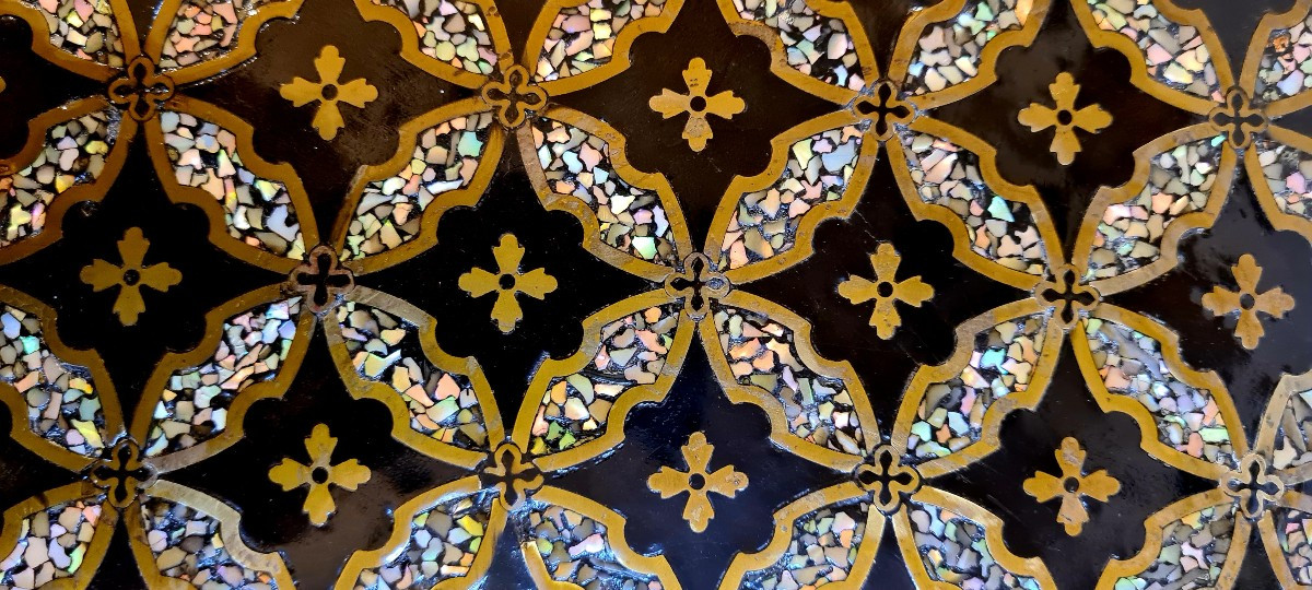 Grande boite jardinière de table , rafraichissoir, Napoléon III marqueterie nacre-photo-4