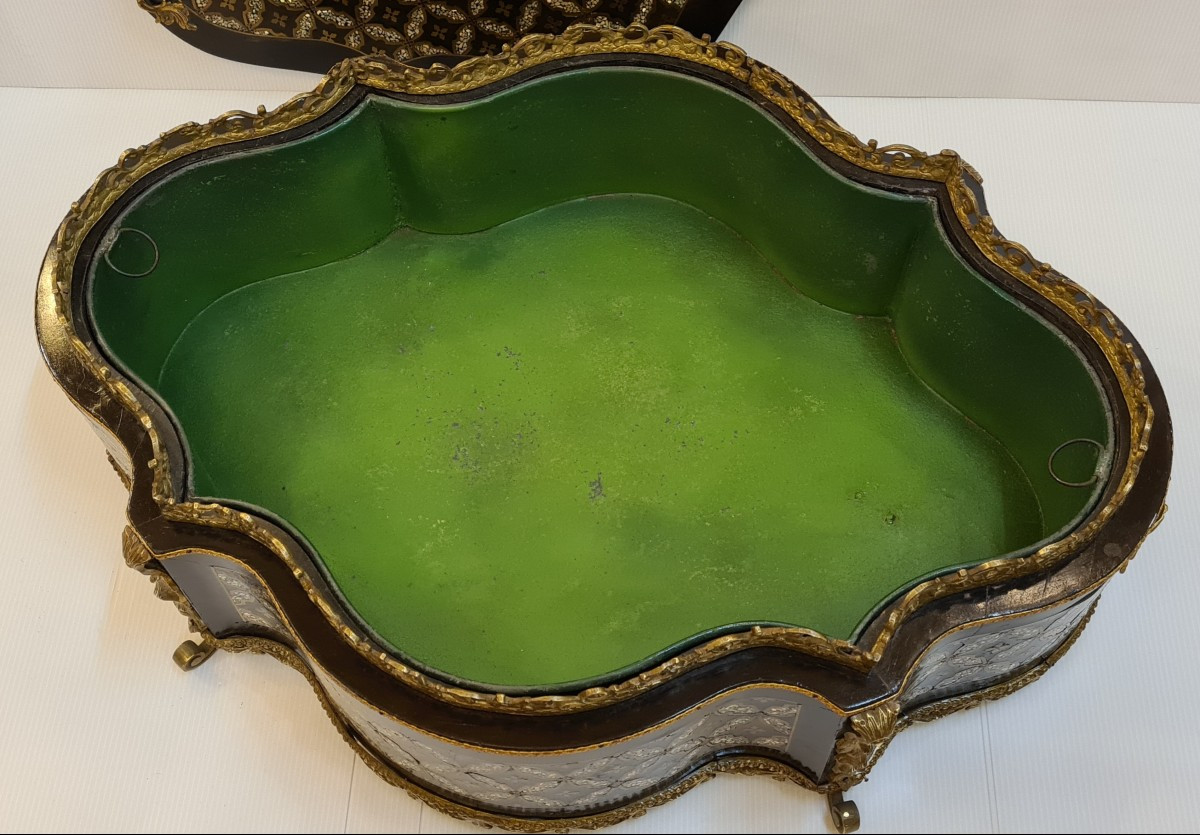 Grande boite jardinière de table , rafraichissoir, Napoléon III marqueterie nacre-photo-5