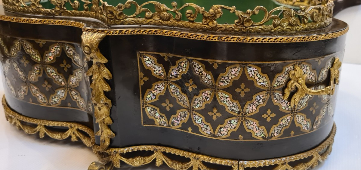 Grande boite jardinière de table , rafraichissoir, Napoléon III marqueterie nacre-photo-7