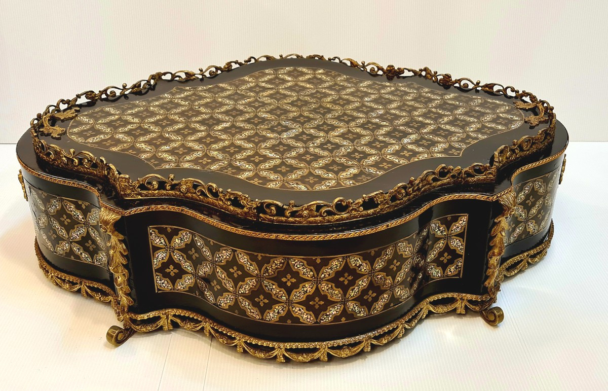 Grande boite jardinière de table , rafraichissoir, Napoléon III marqueterie nacre-photo-8