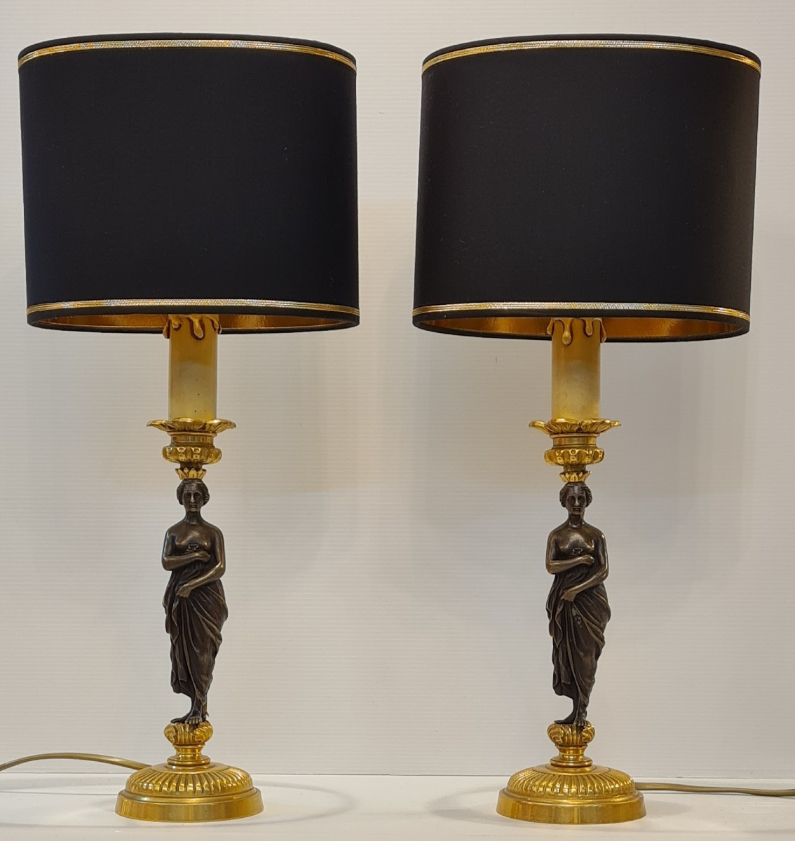 Pair Of Neo-classical Bronze Caryatid Lamps 