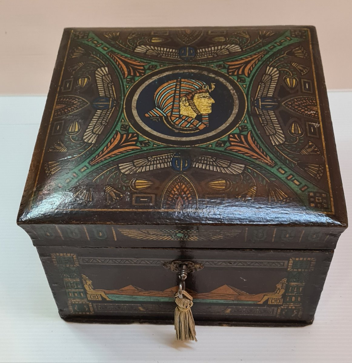 19th Century Box Arte Povera Antique Egyptomania Cabinet Of Curiosity Motifs-photo-2