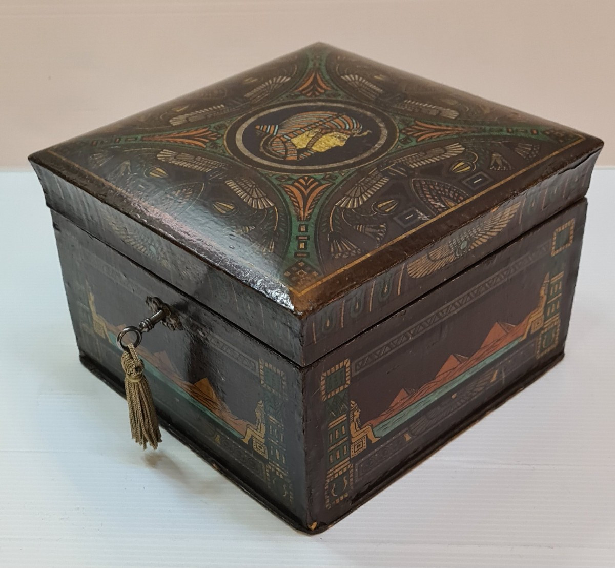 19th Century Box Arte Povera Antique Egyptomania Cabinet Of Curiosity Motifs-photo-4