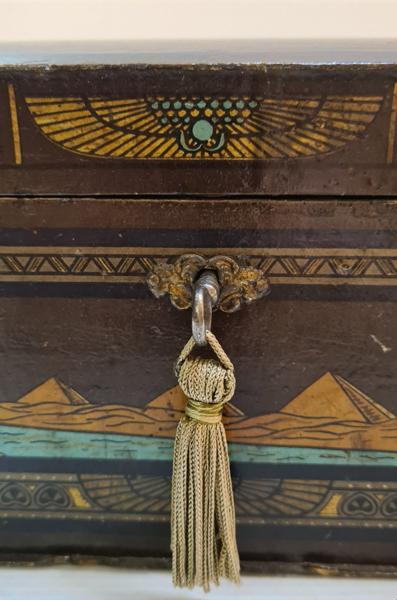 19th Century Box Arte Povera Antique Egyptomania Cabinet Of Curiosity Motifs-photo-2