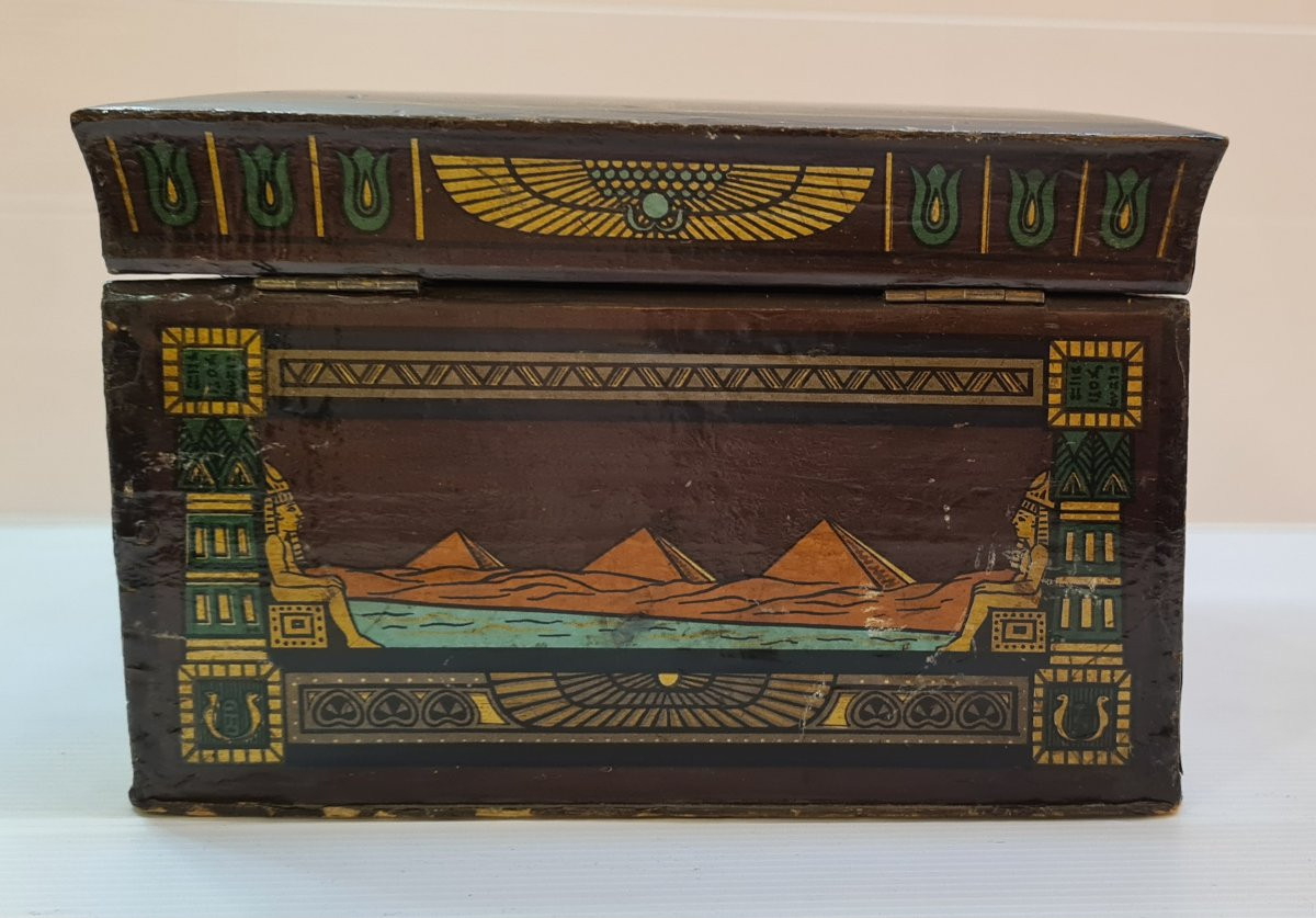 19th Century Box Arte Povera Antique Egyptomania Cabinet Of Curiosity Motifs-photo-3