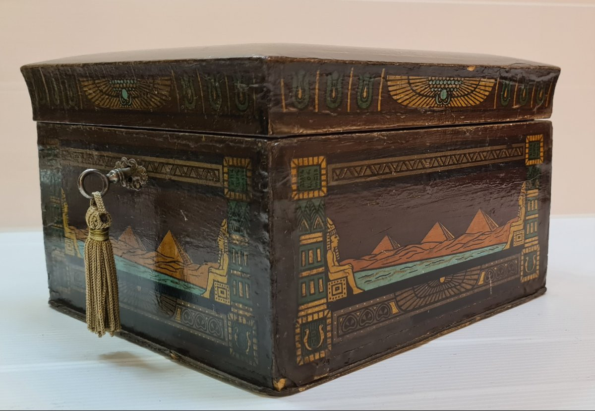 19th Century Box Arte Povera Antique Egyptomania Cabinet Of Curiosity Motifs-photo-4