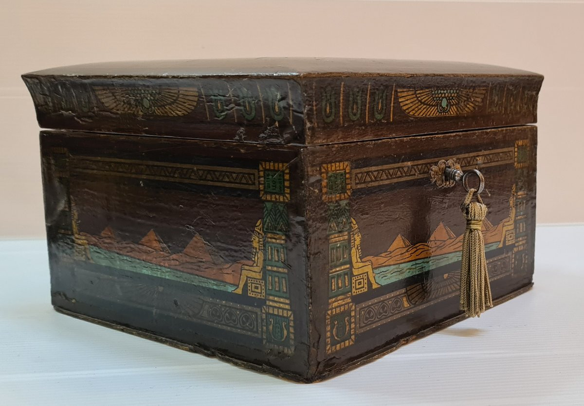 19th Century Box Arte Povera Antique Egyptomania Cabinet Of Curiosity Motifs-photo-5