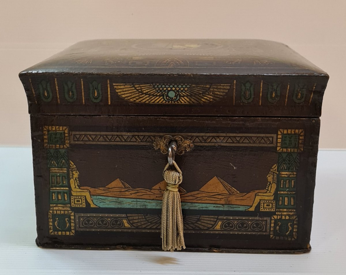 19th Century Box Arte Povera Antique Egyptomania Cabinet Of Curiosity Motifs-photo-6