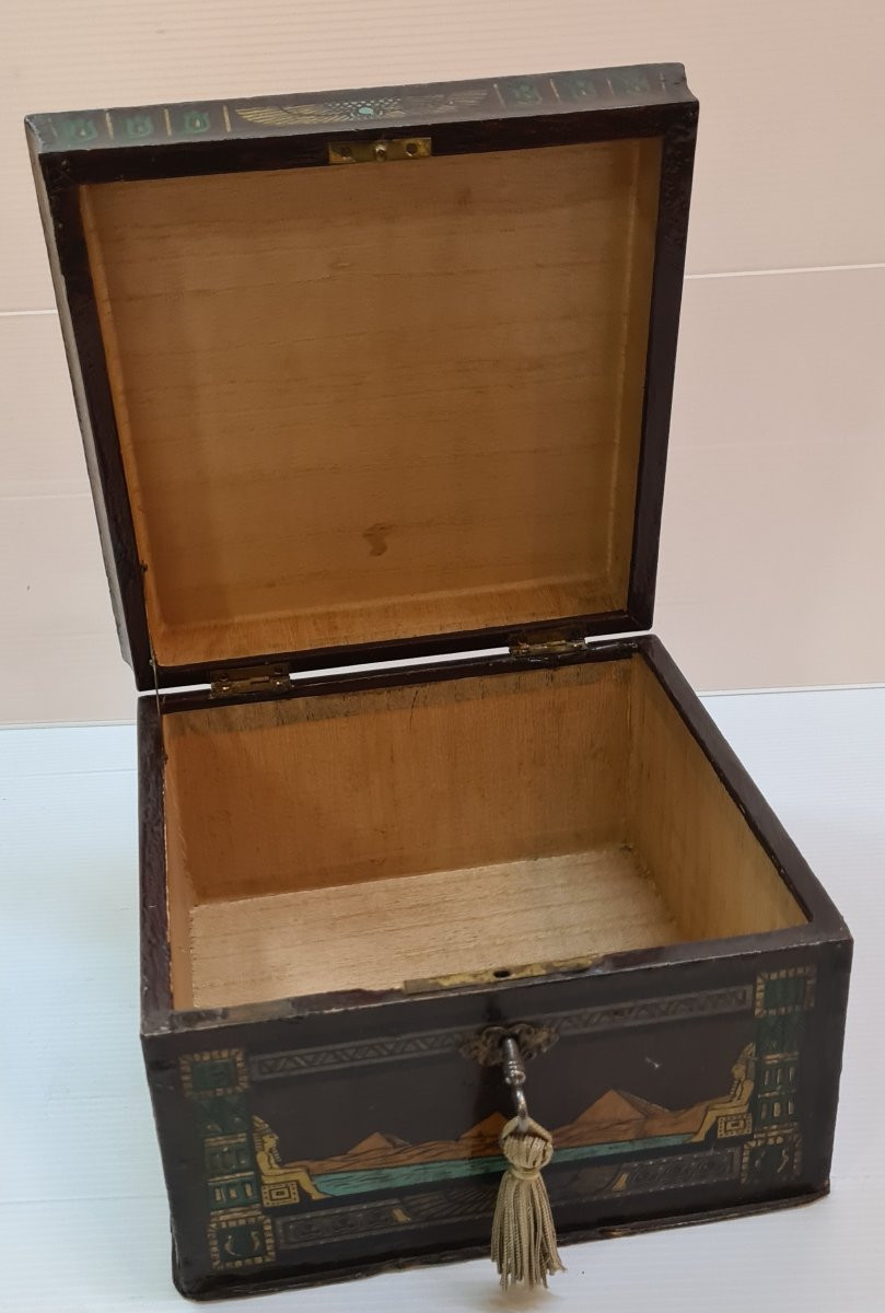 19th Century Box Arte Povera Antique Egyptomania Cabinet Of Curiosity Motifs-photo-7