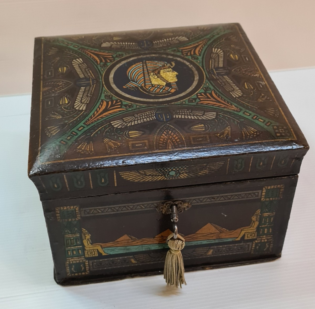 19th Century Box Arte Povera Antique Egyptomania Cabinet Of Curiosity Motifs