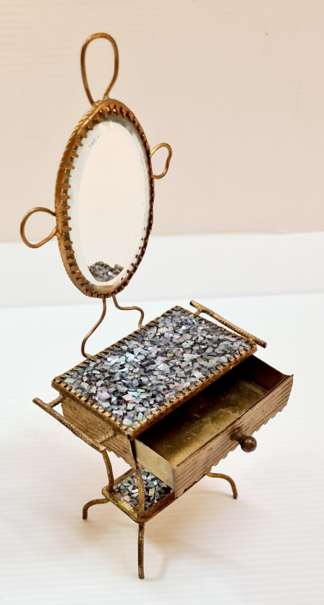 Dollhouse Furniture Napoleon 3 Miniature Dressing Table And Gueridon Mother Of Pearl-photo-3