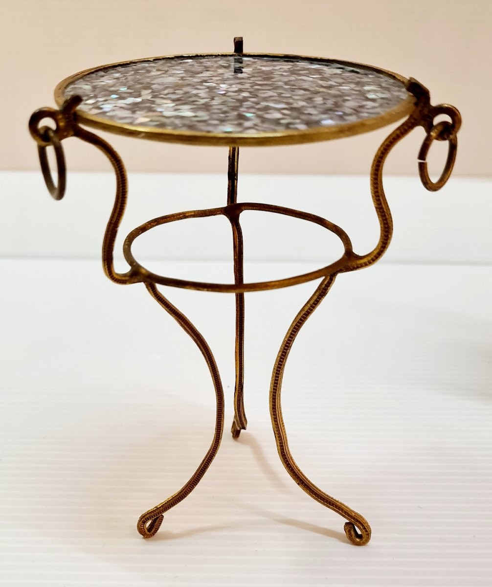 Dollhouse Furniture Napoleon 3 Miniature Dressing Table And Gueridon Mother Of Pearl-photo-4