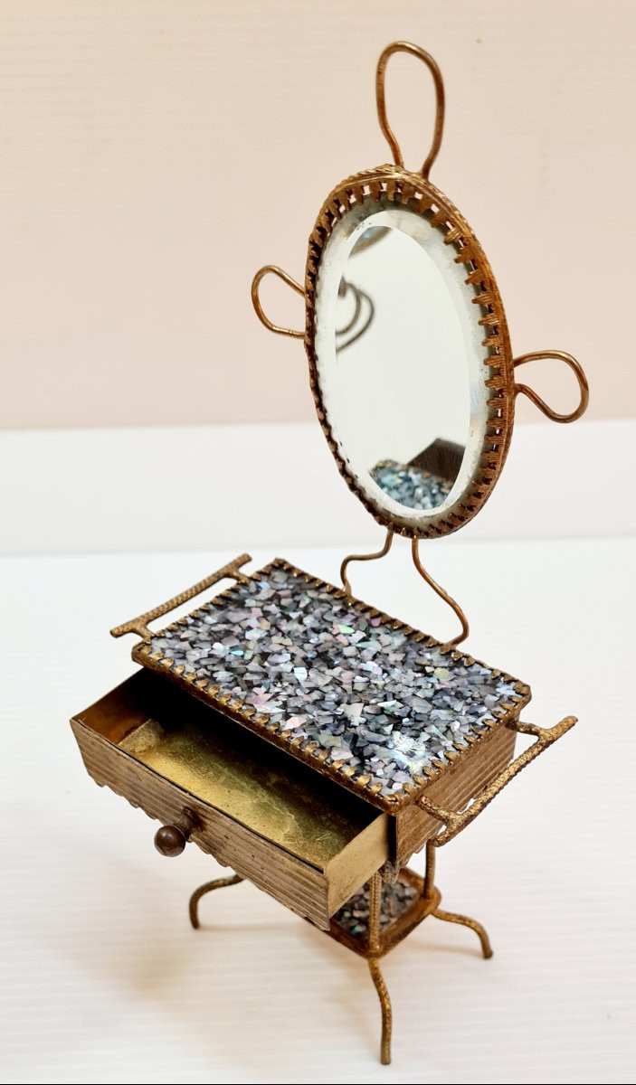 Dollhouse Furniture Napoleon 3 Miniature Dressing Table And Gueridon Mother Of Pearl-photo-1