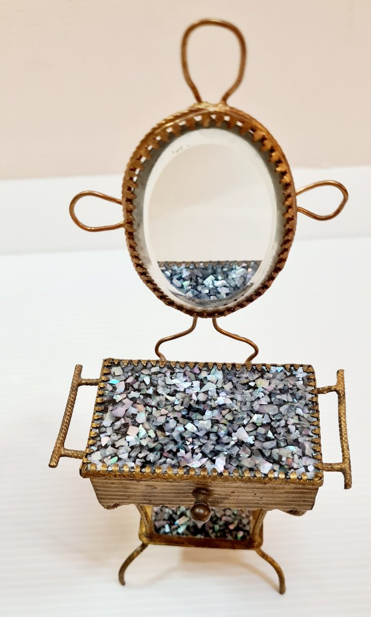 Dollhouse Furniture Napoleon 3 Miniature Dressing Table And Gueridon Mother Of Pearl-photo-3