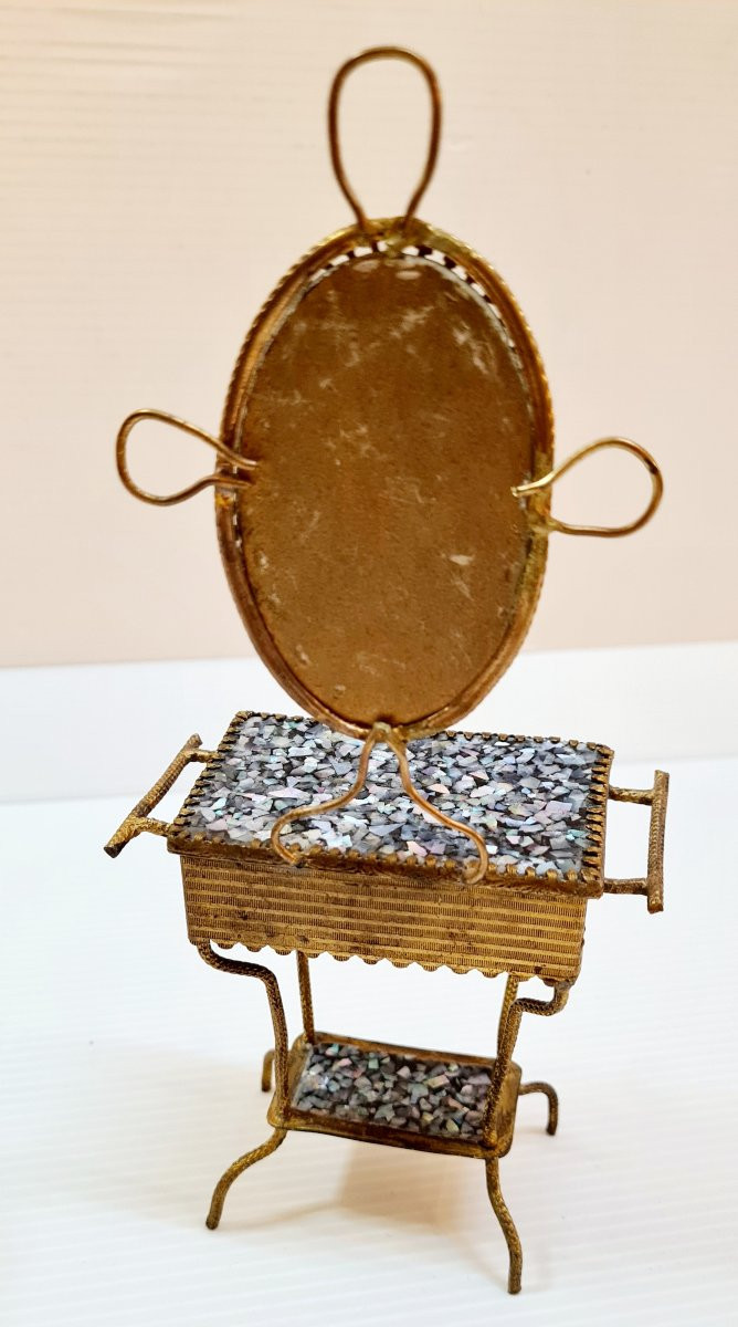 Dollhouse Furniture Napoleon 3 Miniature Dressing Table And Gueridon Mother Of Pearl-photo-4