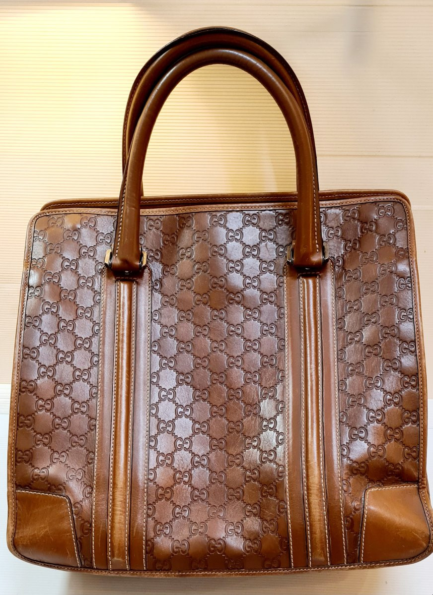 Gucci Embossed Leather Tote Bag Shopping Bag-photo-3
