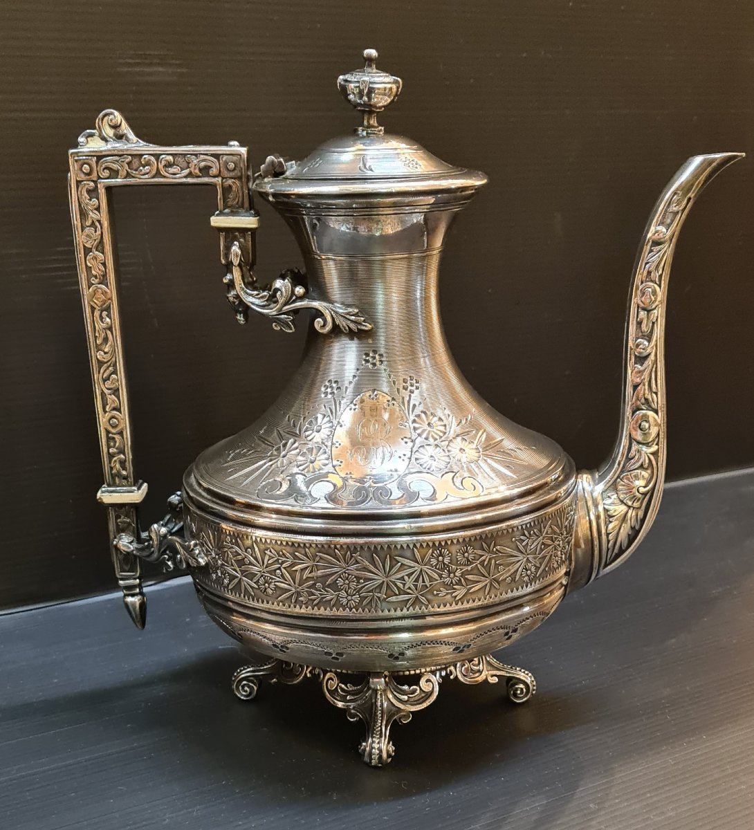 Armand Frenais Silver-plated Metal Tea Pot And Sugar Bowl Set, 19th Century-photo-2