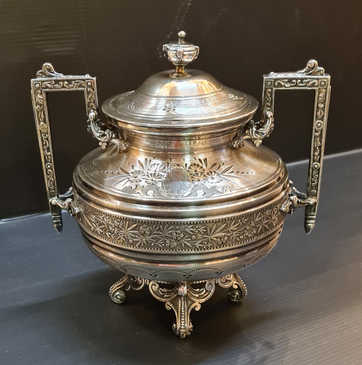 Armand Frenais Silver-plated Metal Tea Pot And Sugar Bowl Set, 19th Century-photo-4