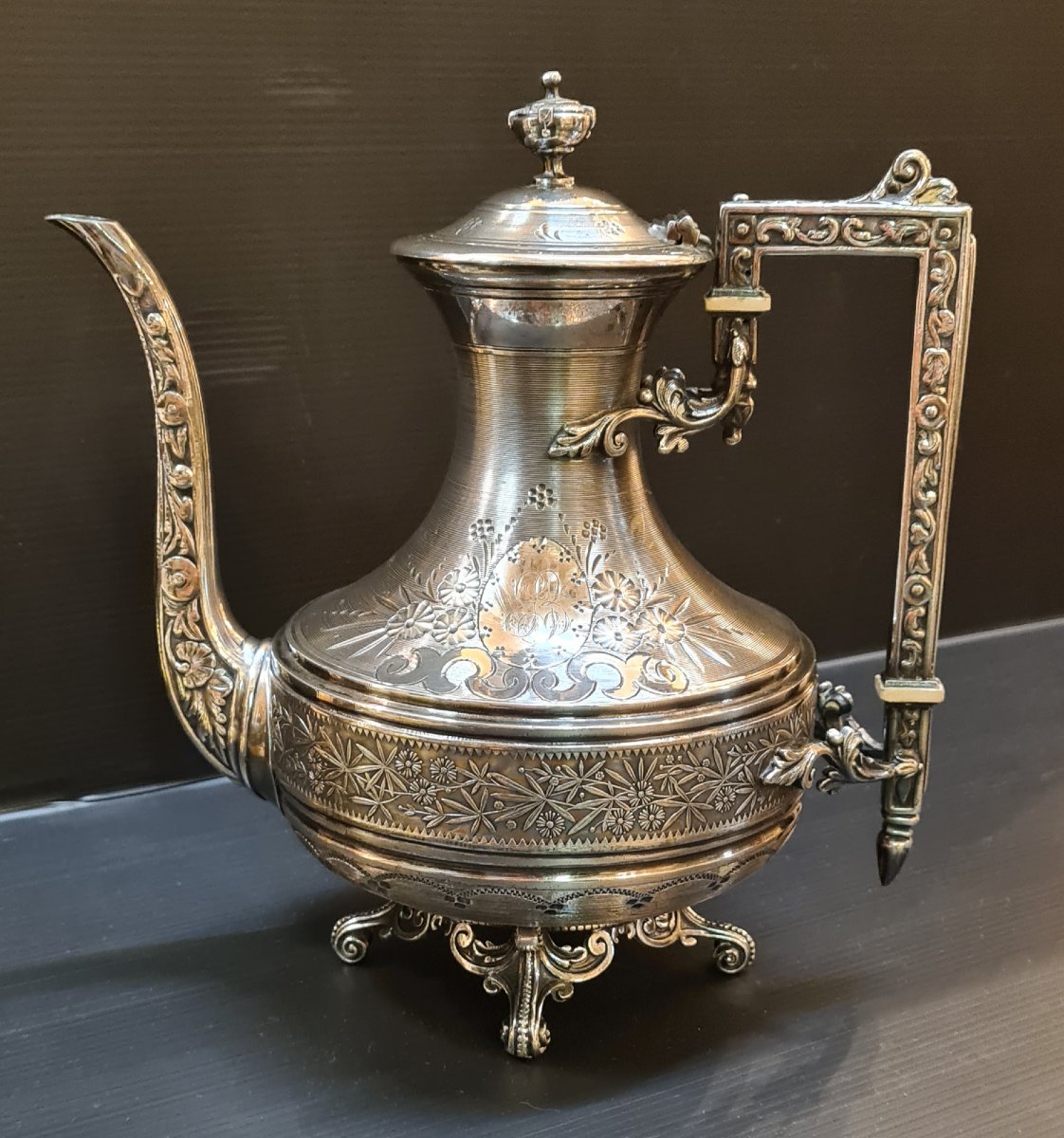 Armand Frenais Silver-plated Metal Tea Pot And Sugar Bowl Set, 19th Century-photo-1
