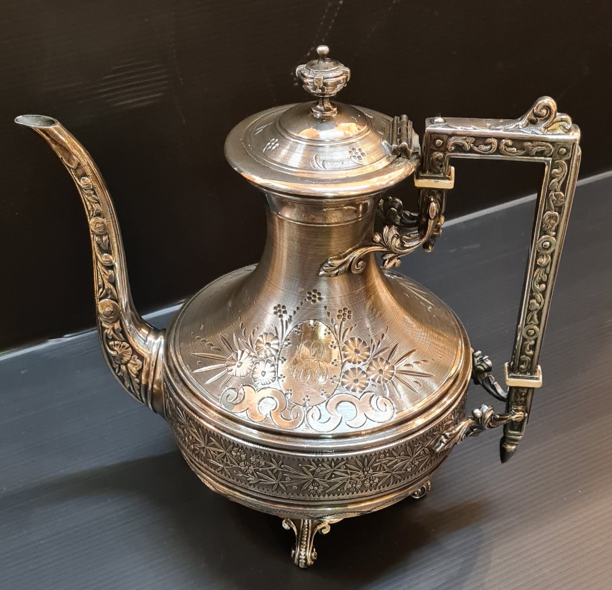 Armand Frenais Silver-plated Metal Tea Pot And Sugar Bowl Set, 19th Century-photo-2