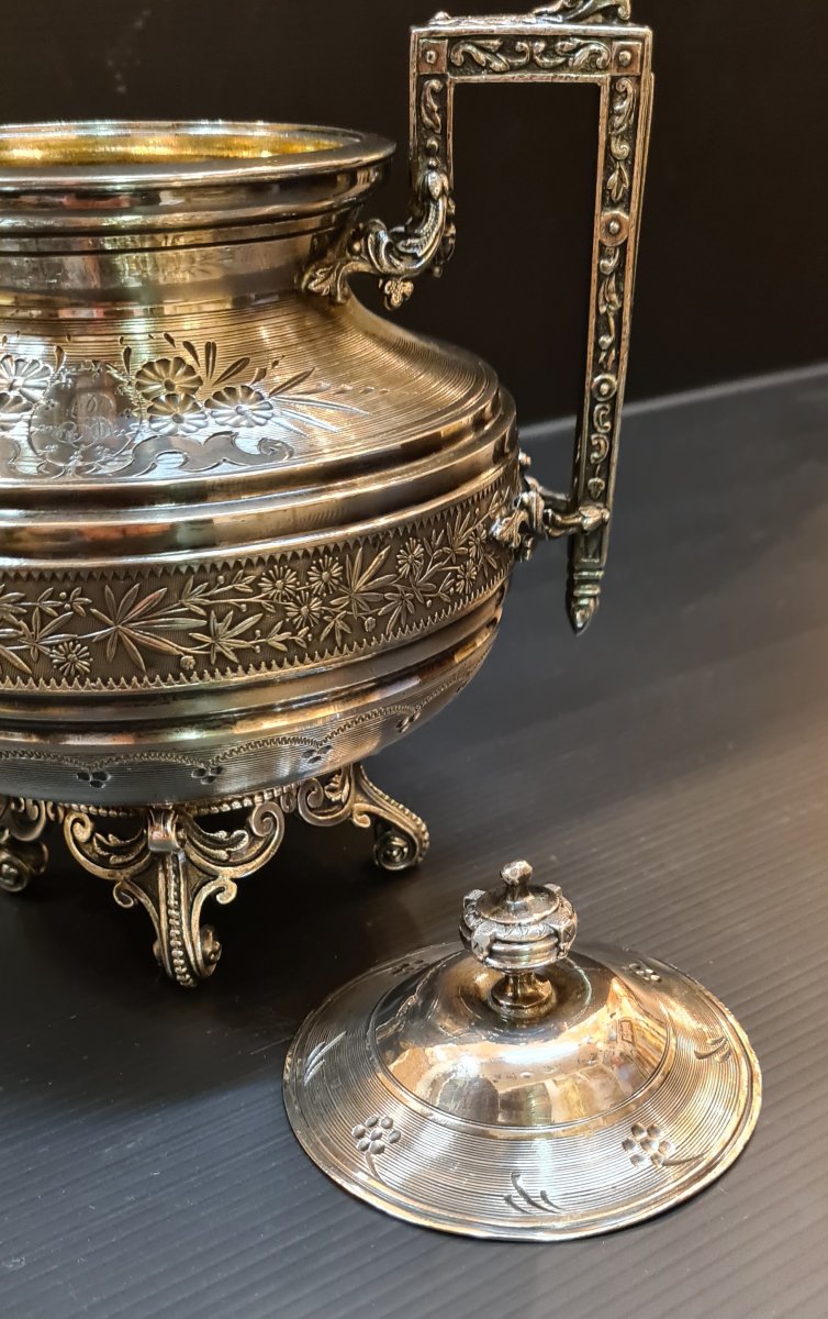 Armand Frenais Silver-plated Metal Tea Pot And Sugar Bowl Set, 19th Century-photo-6