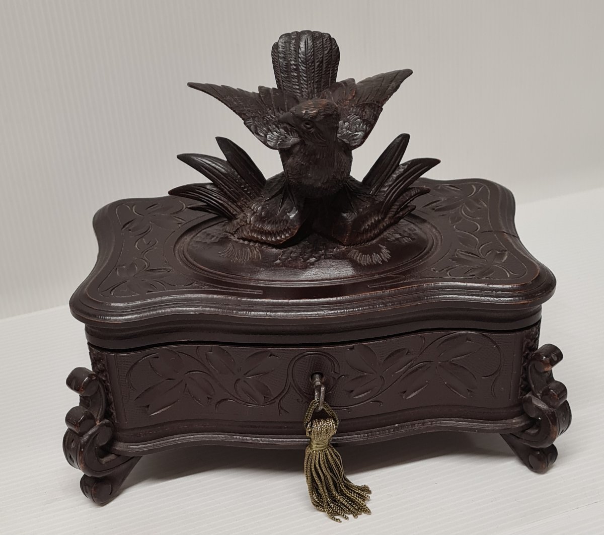 COFFRET À L'OISEAU BOITE À BIJOUX TRAVAIL DE LA FORET-,NOIRE XIXEME ART POPULAIRE -photo-2