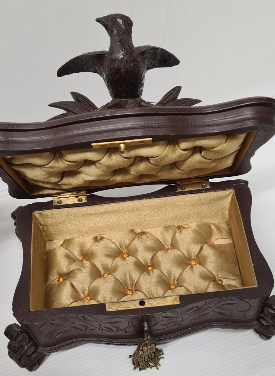 COFFRET À L'OISEAU BOITE À BIJOUX TRAVAIL DE LA FORET-,NOIRE XIXEME ART POPULAIRE -photo-4