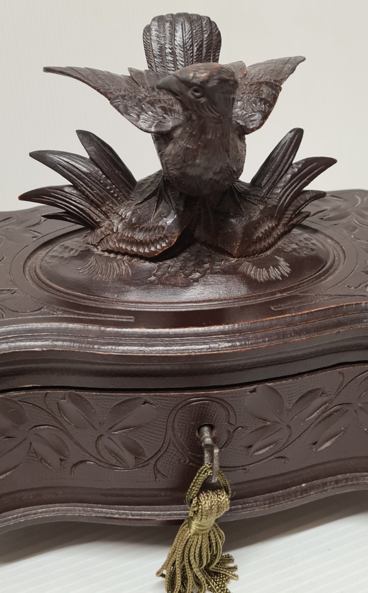 COFFRET À L'OISEAU BOITE À BIJOUX TRAVAIL DE LA FORET-,NOIRE XIXEME ART POPULAIRE -photo-2