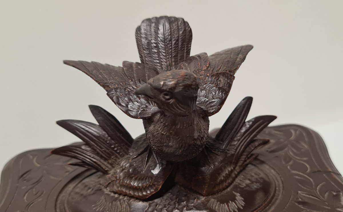 COFFRET À L'OISEAU BOITE À BIJOUX TRAVAIL DE LA FORET-,NOIRE XIXEME ART POPULAIRE -photo-4
