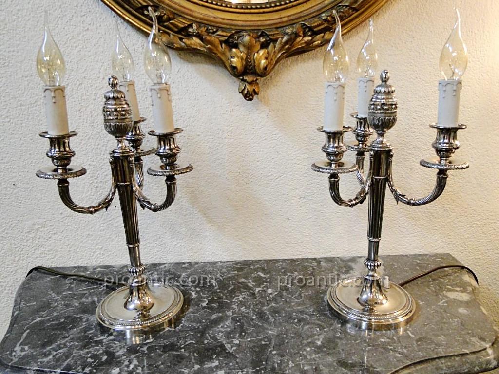 Paire De Lampes Chandeliers Metal Argente Style Louis XVI-photo-2