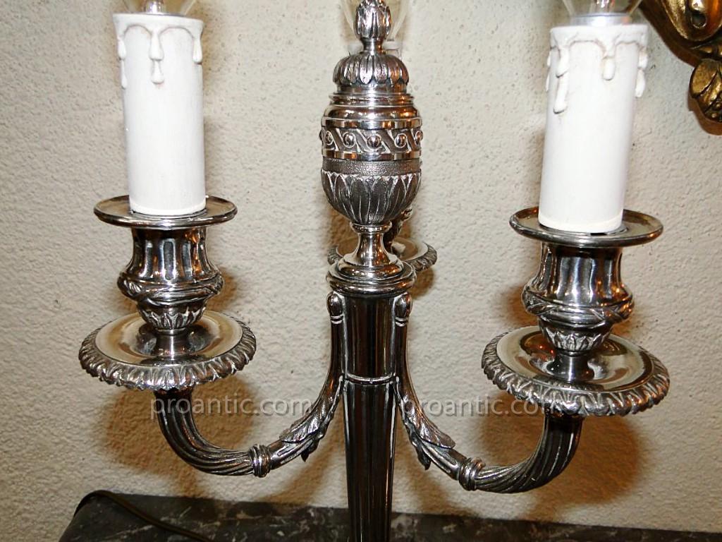 Paire De Lampes Chandeliers Metal Argente Style Louis XVI-photo-4