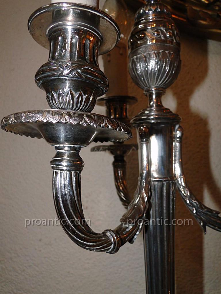 Paire De Lampes Chandeliers Metal Argente Style Louis XVI-photo-3