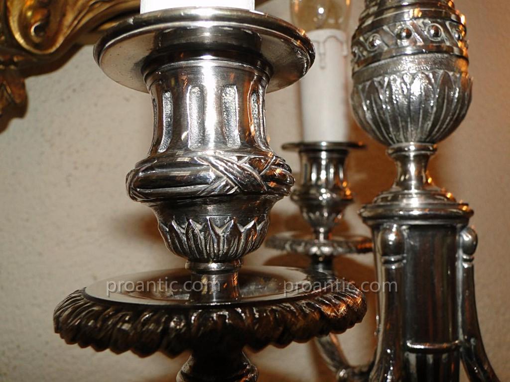 Paire De Lampes Chandeliers Metal Argente Style Louis XVI-photo-5