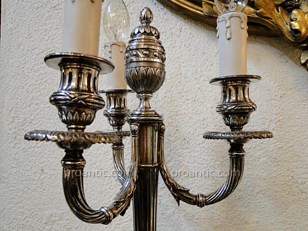 Paire De Lampes Chandeliers Metal Argente Style Louis XVI-photo-8