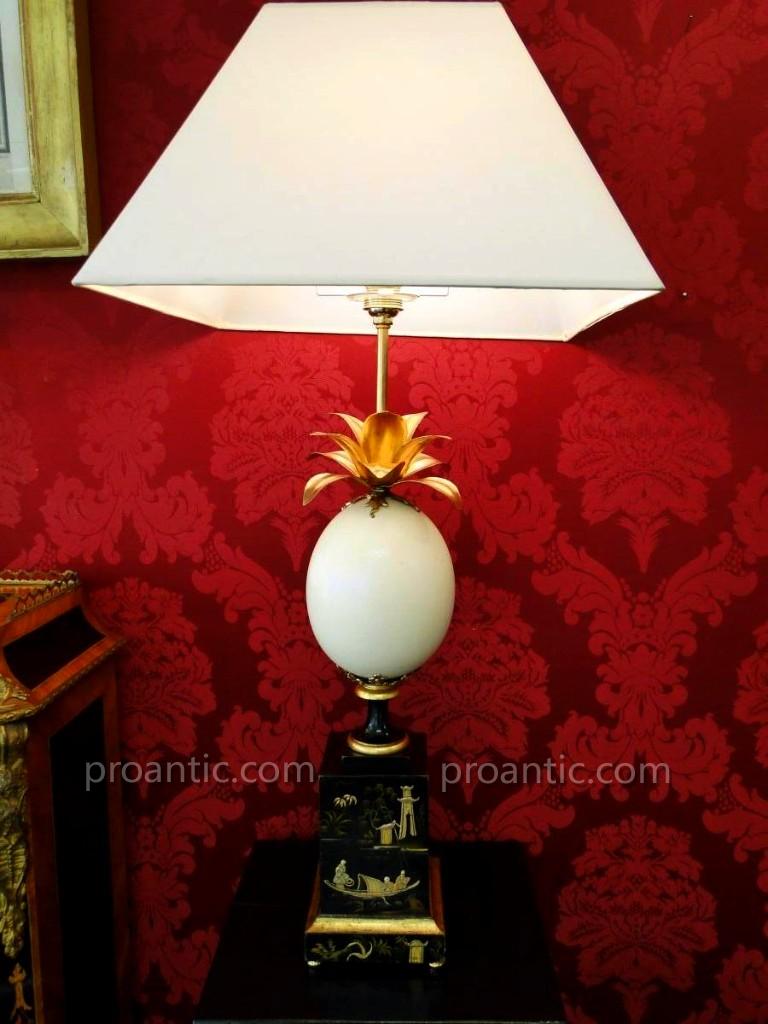 Pair Of Pineapple Lamps With Ostrich Eggs