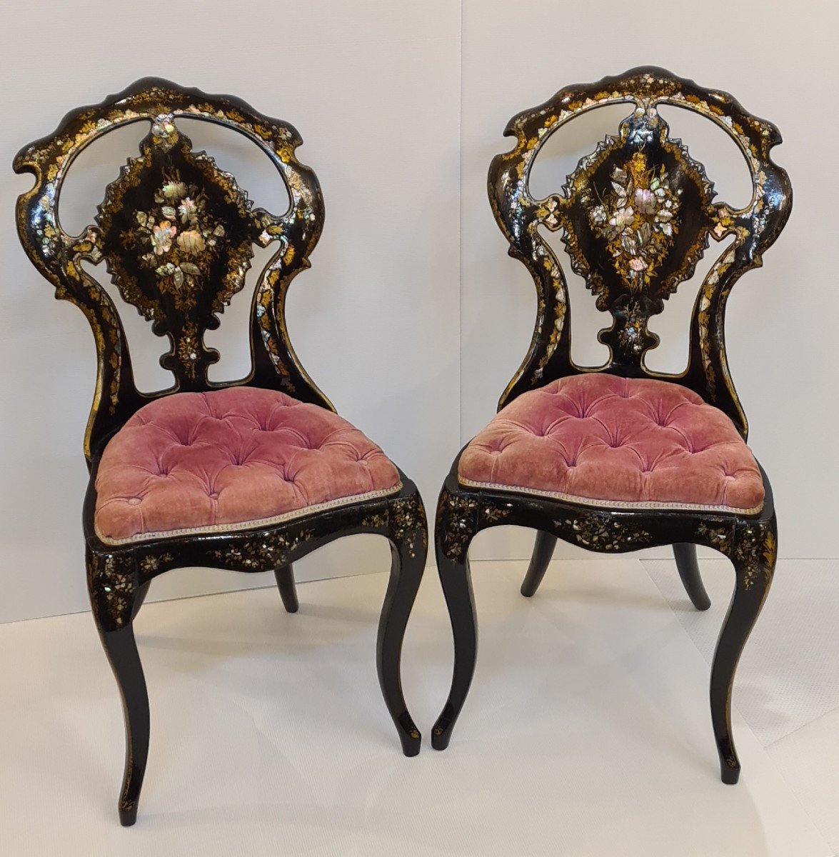 Paire Chaises Gondole Napoleon III Papier Mache Et Nacre XIXeme-photo-1