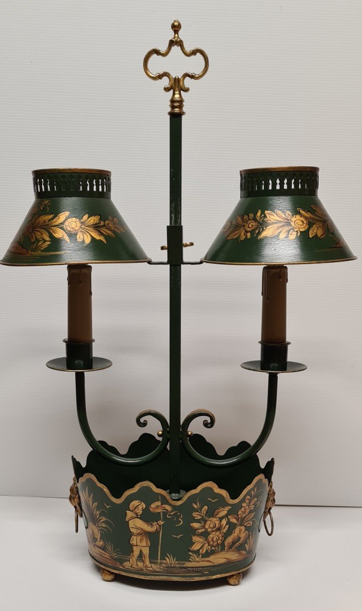 Chinese Hot Water Bottle Lamp In Painted Tole Louis XV Style-photo-6