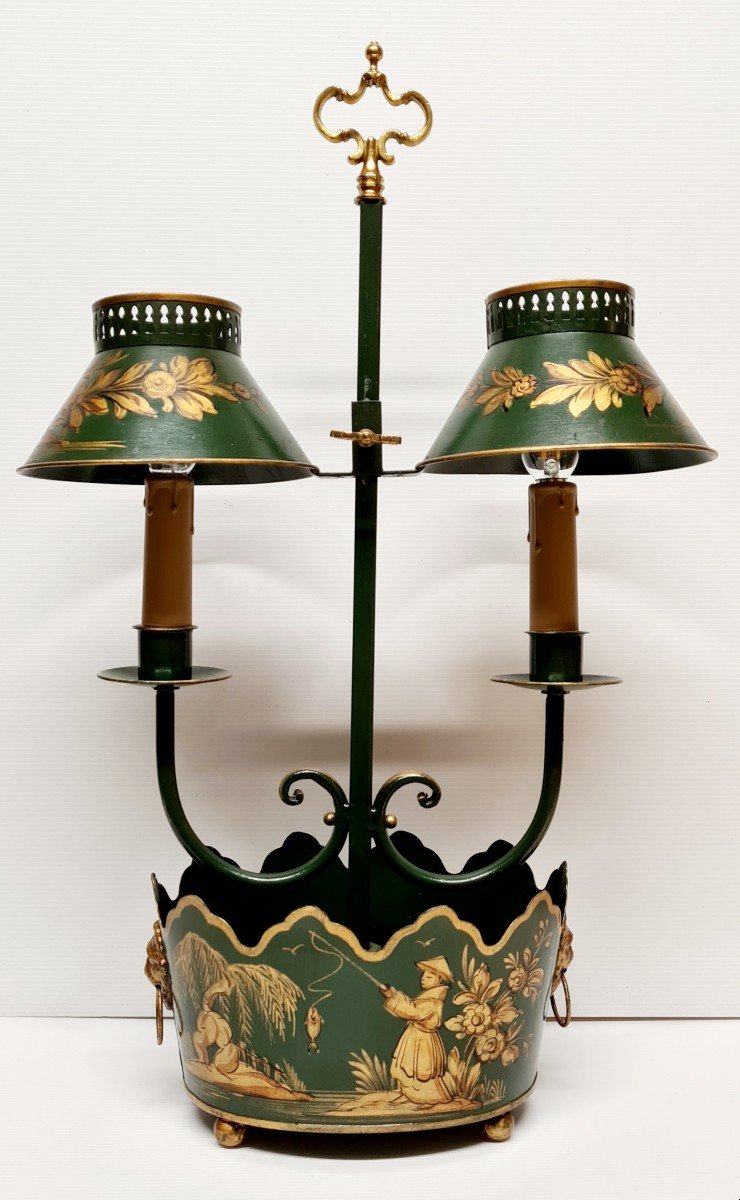 Chinese Hot Water Bottle Lamp In Painted Tole Louis XV Style