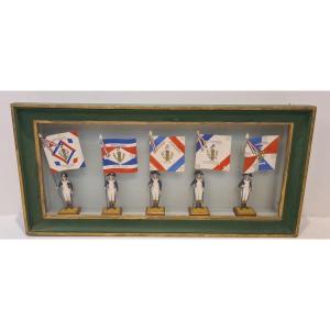 Display Case Figurine Of A Soldier Carrying A Flag, French Napoleonic Army 