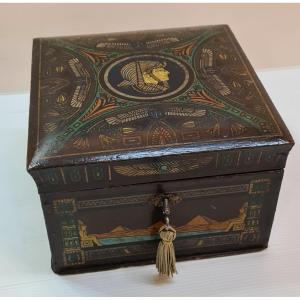 19th Century Box Arte Povera Antique Egyptomania Cabinet Of Curiosity Motifs