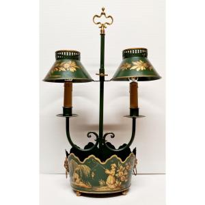 Lampe Bouillotte Aux Chinois En Tole Peinte Style Louis XV