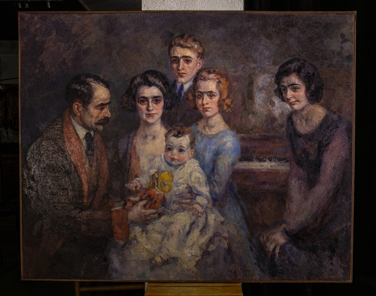 Peinture "famille Bourgeoise Au Nouveau Né"