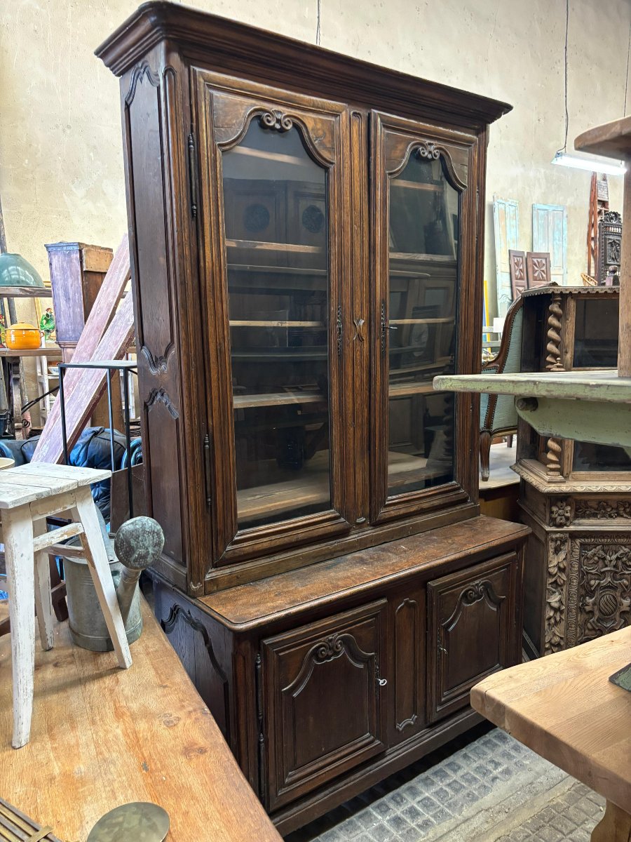 Buffet deux corps vitrés en chêne XVIIIème-photo-2