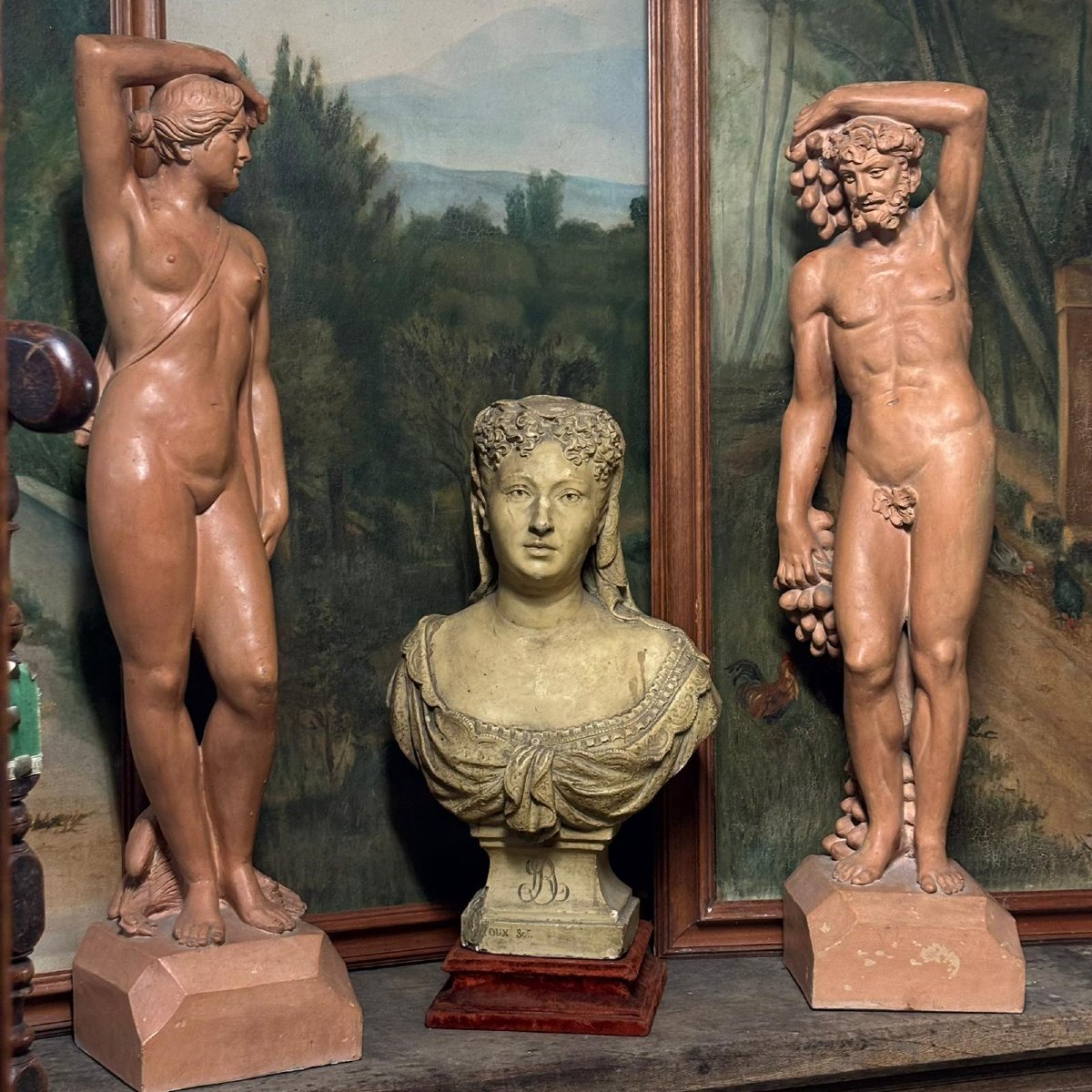 Statues Diane et Bacchus en terre cuite-photo-1