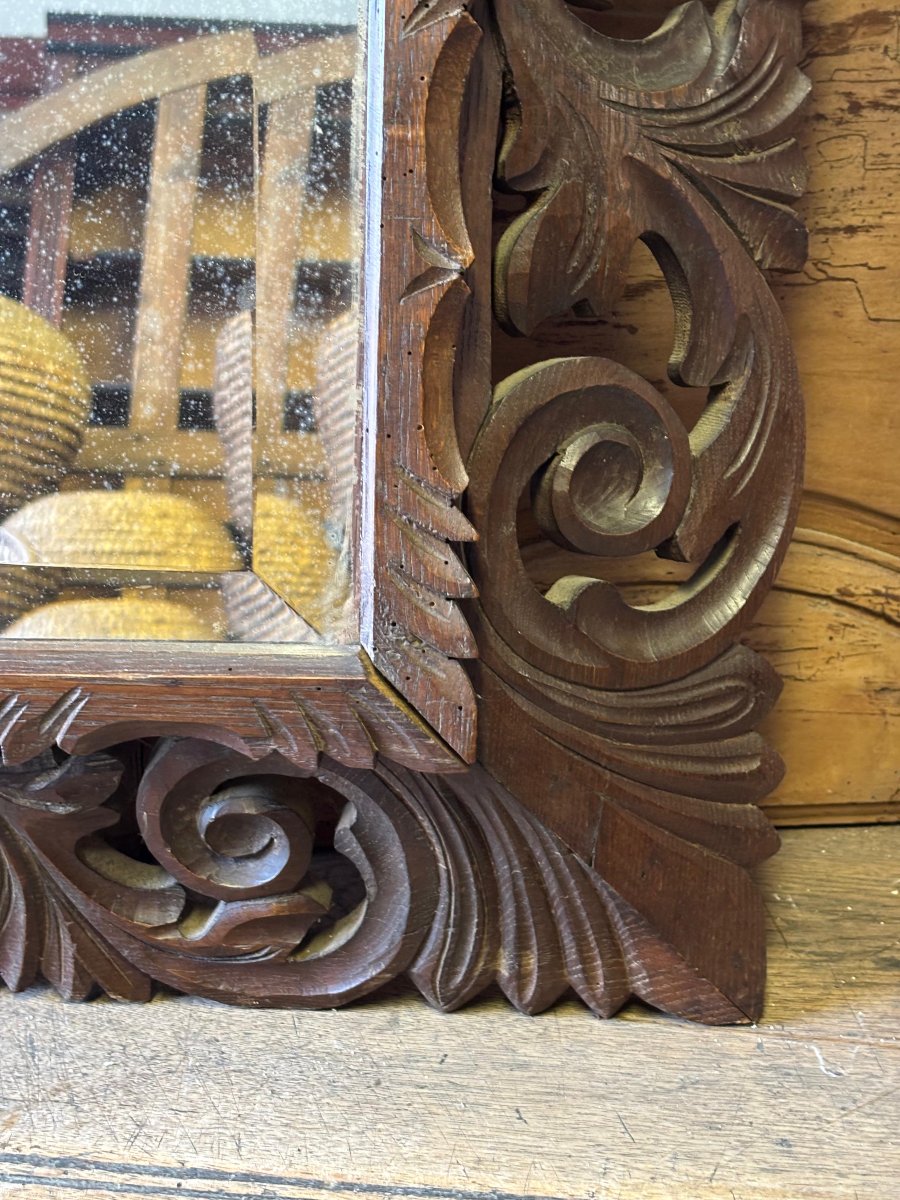 Carved Wooden Mirror With Pediment-photo-2