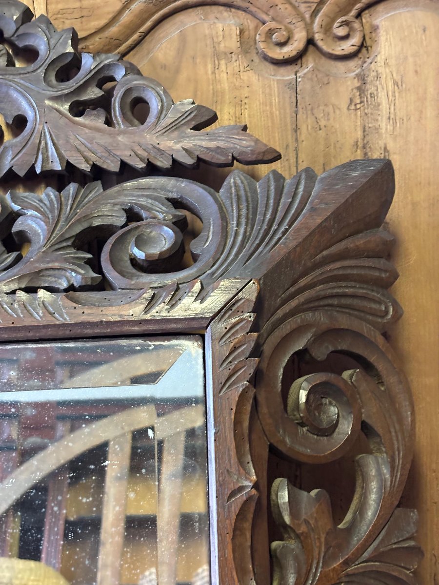 Carved Wooden Mirror With Pediment-photo-3
