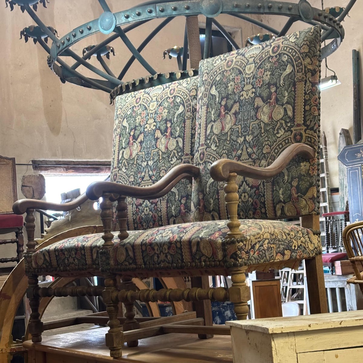 Pair Of Louis XIII Style Armchairs-photo-2