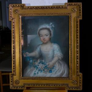 Pastel Under Glass "young Girl With Bouquet"