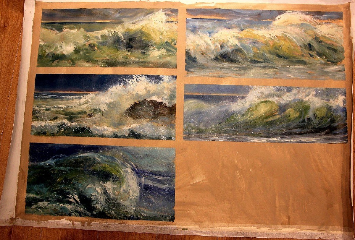 Decoration Project, Oil On Canvas, 5 Wave Studies